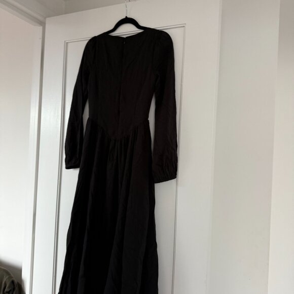 NWT Reformation Oria Midi Dress Sz 0 Black Scoop Neck Basque Waist Long Sleeves - Picture 10 of 11